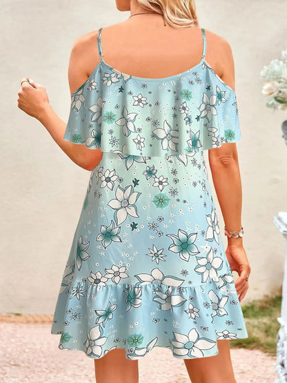 Floral Cold Shoulder Ruffle Mini Dress