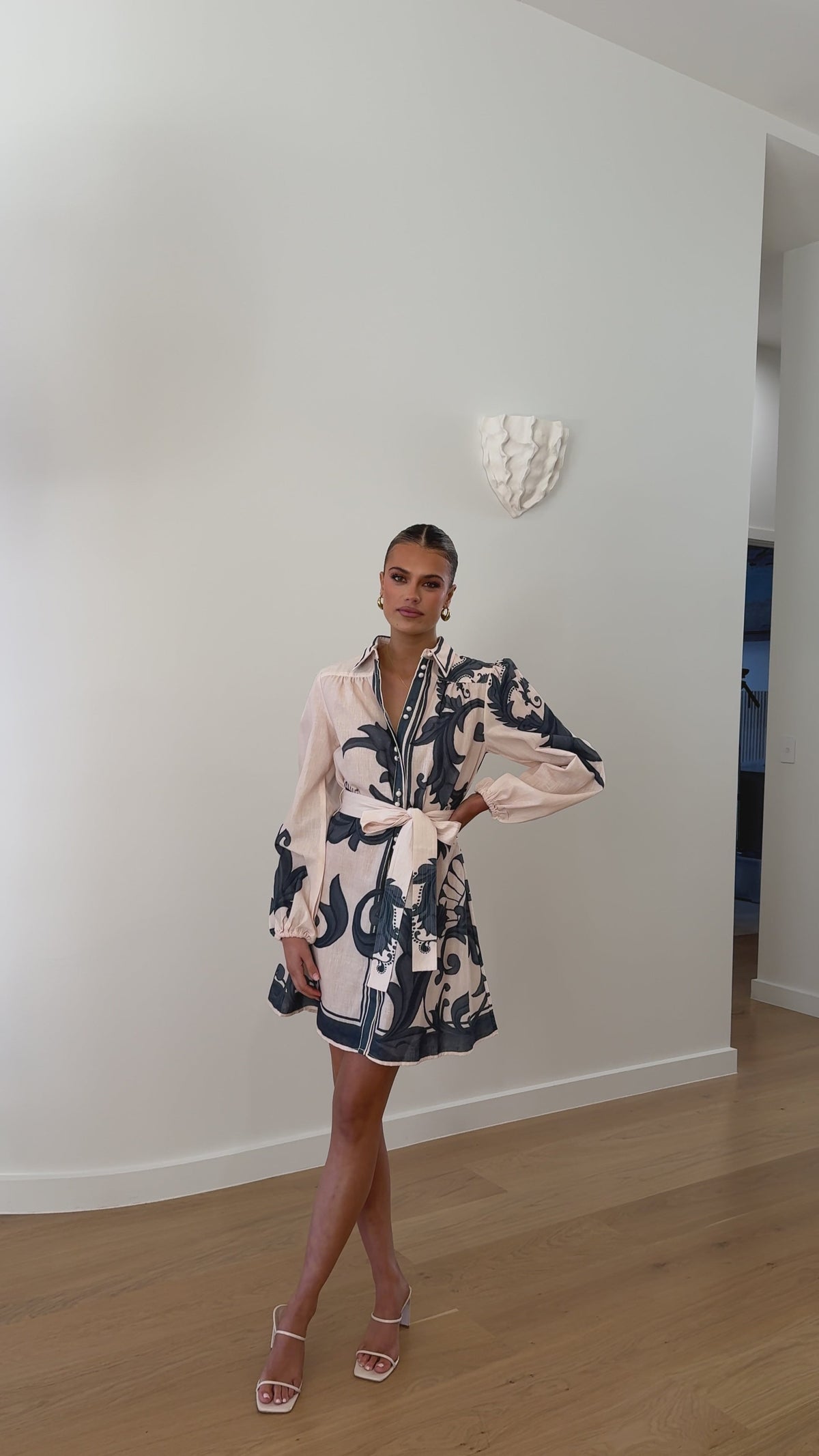 Lucia Long Sleeve Mini Dress - Cream Zayna