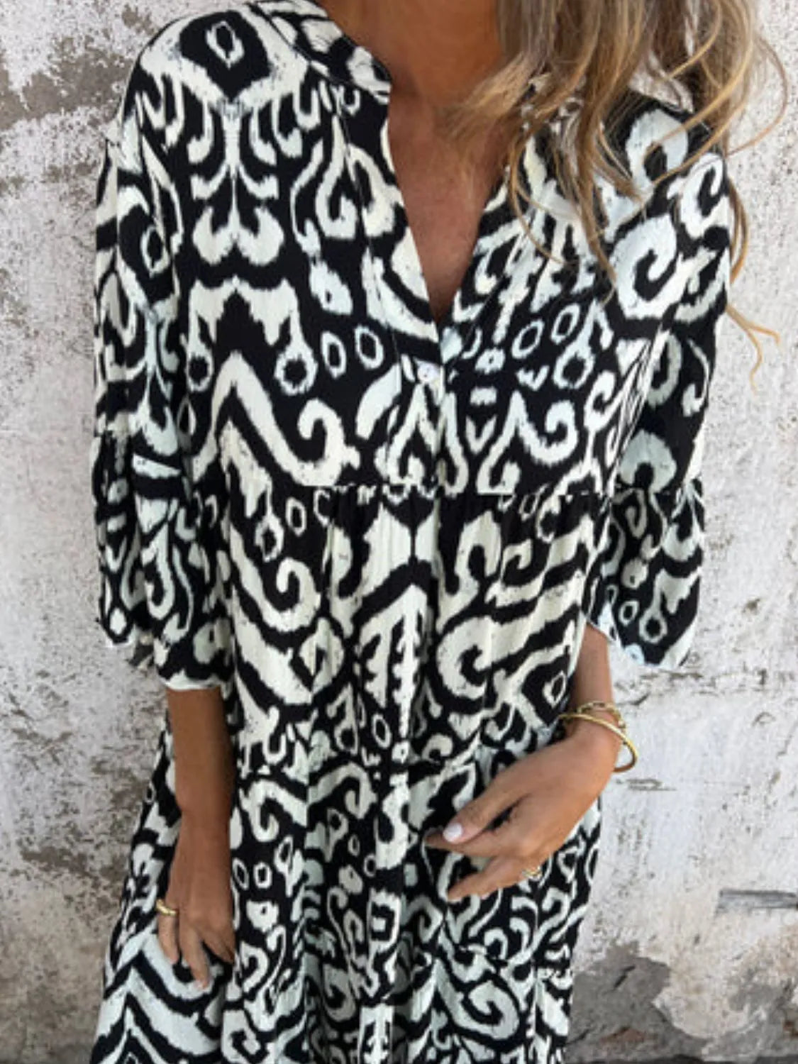 Full Size Printed Notched Half Sleeve Dress Plus Size