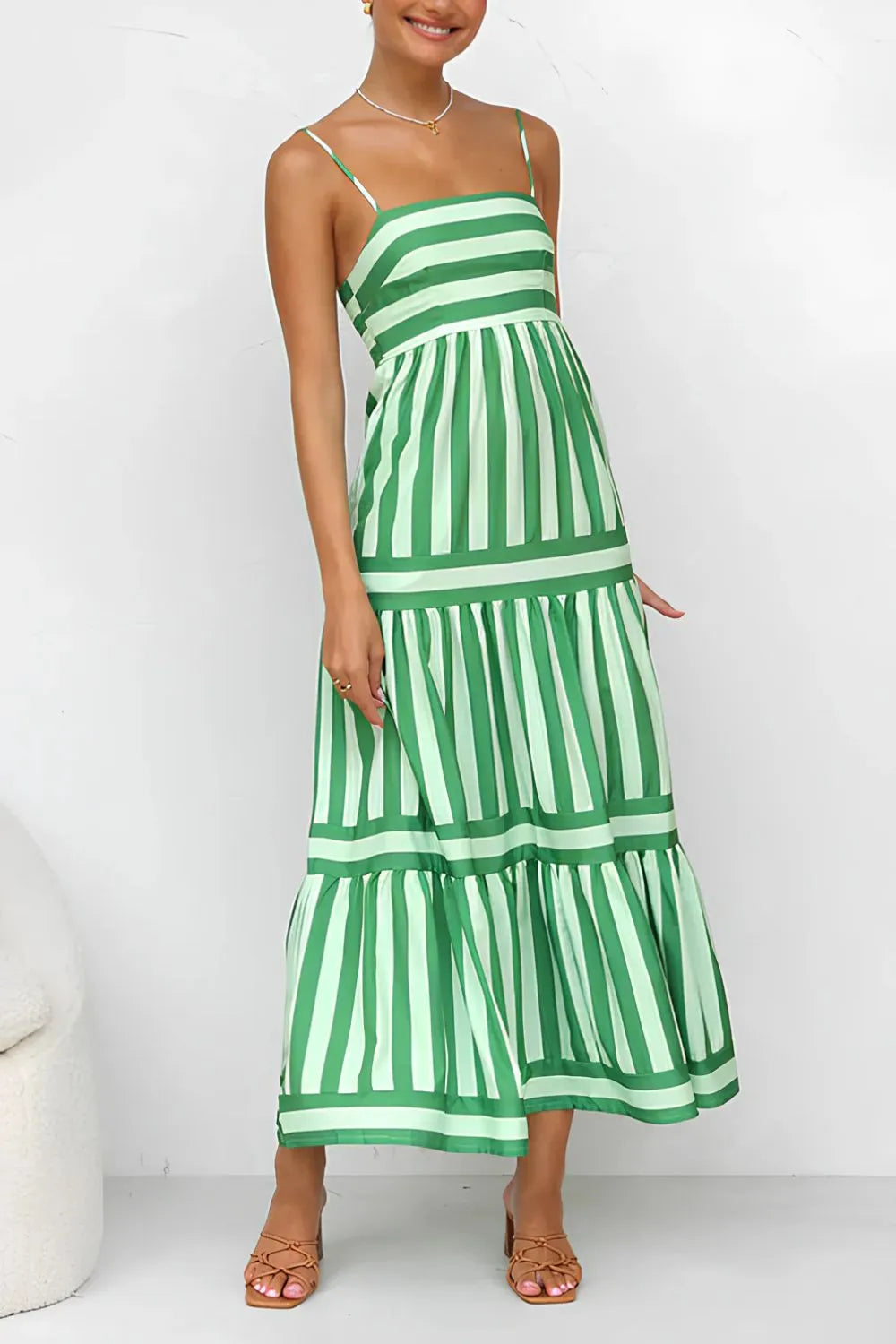 Striped Tiered Maxi Cami Dress