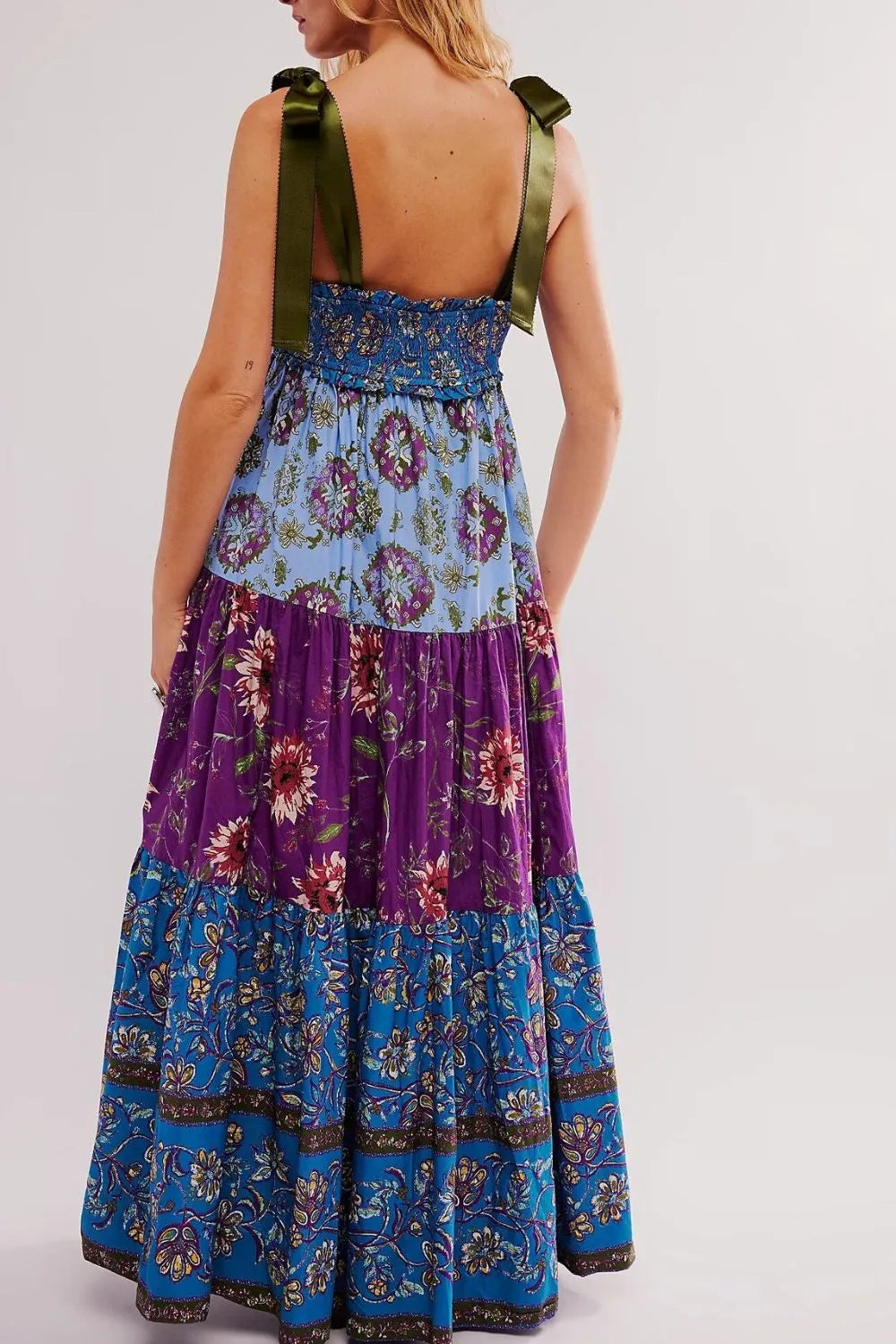 Floral Tiered Maxi Dress with Mixed Print Design