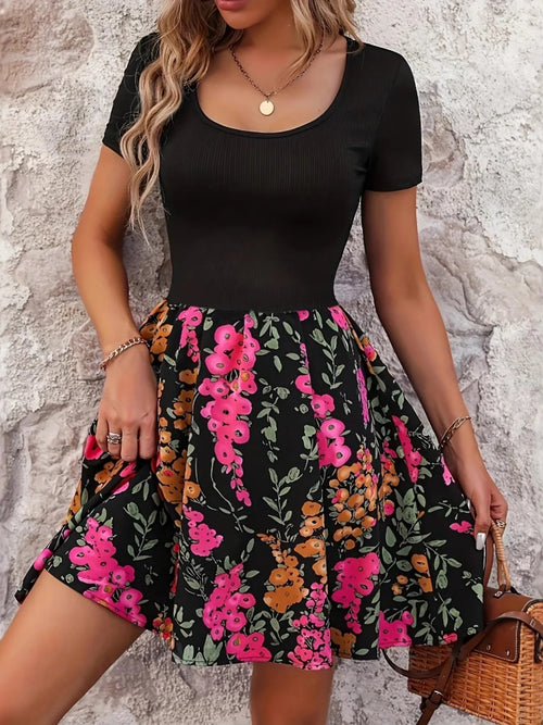Floral Print Short Sleeve Mini Dress