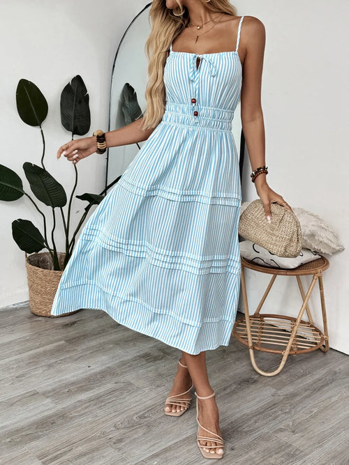 Striped Spaghetti Strap Midi Dress