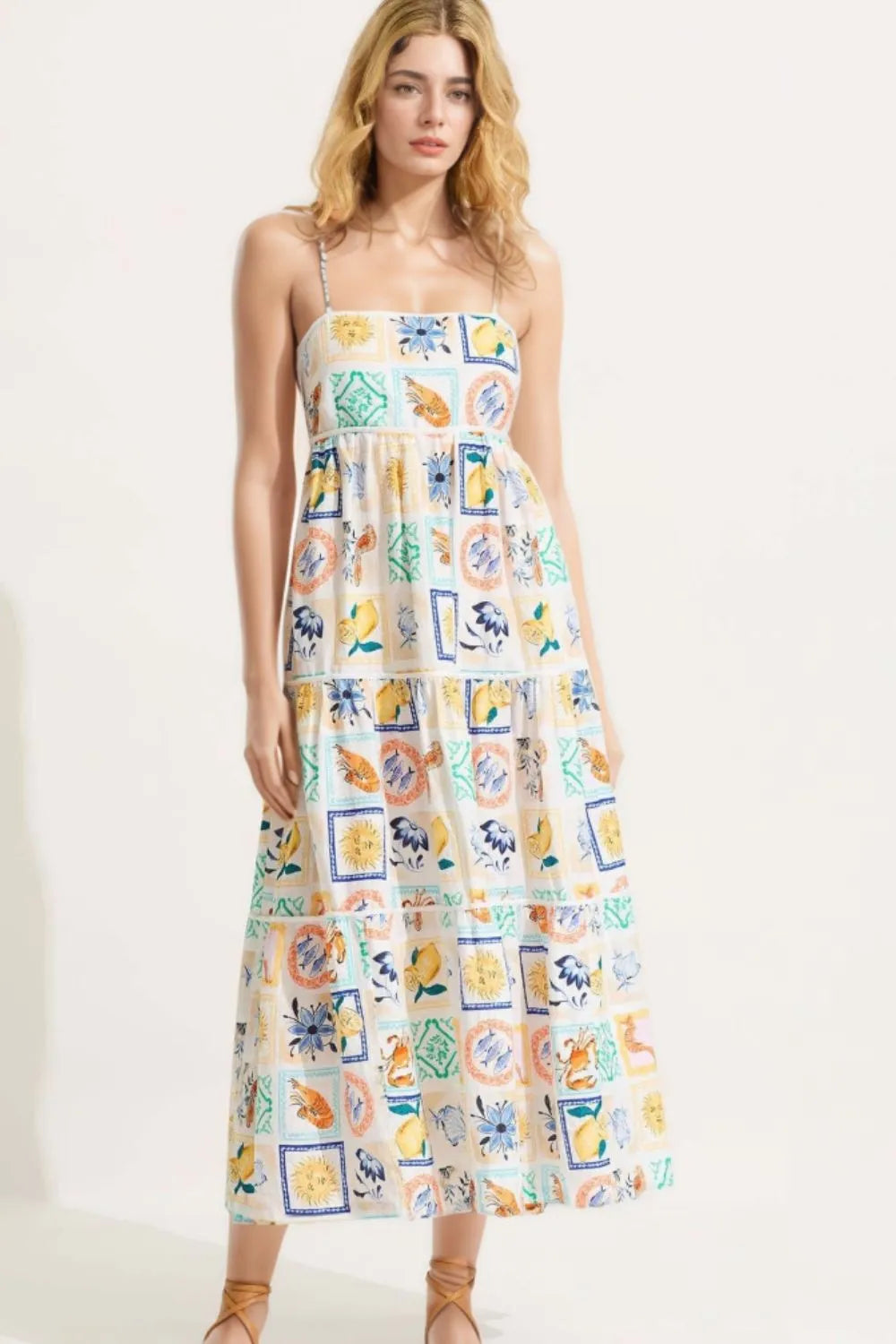 Summer Floral Print Tiered Maxi Cami Dress