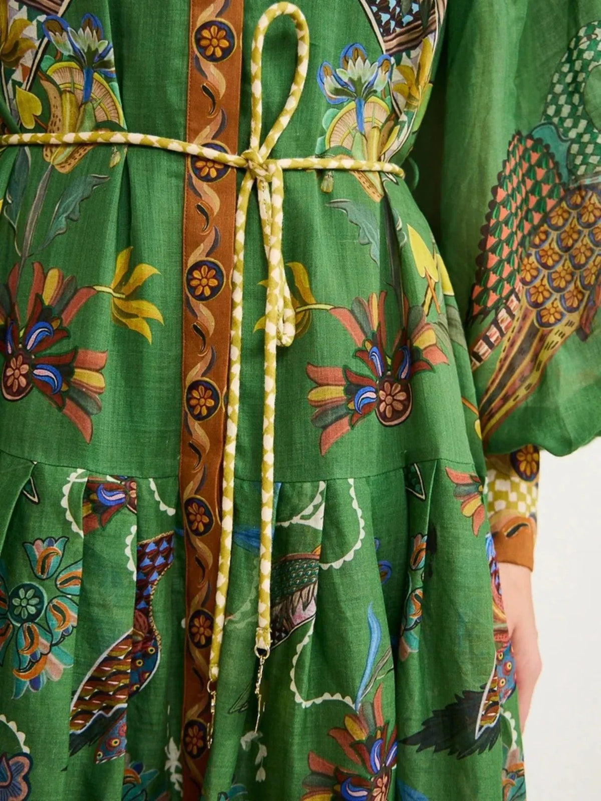 Printed Lantern Sleeve Maxi Shirt Dress