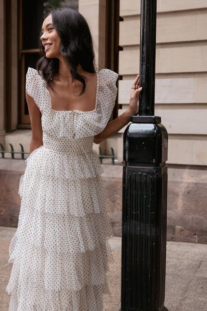 Belle Maxi Dress - Cream Polka Dot