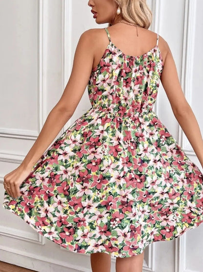 Floral Print Spaghetti Strap Summer Mini Dress