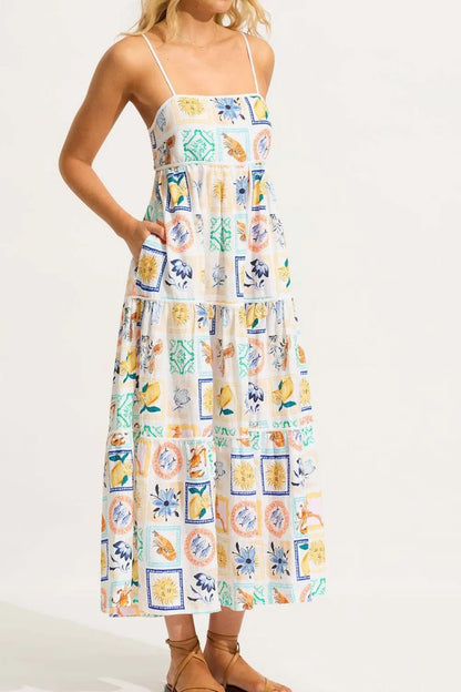 Summer Floral Print Tiered Maxi Cami Dress