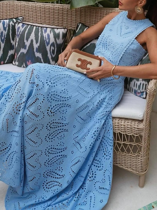 Eyelet Lace Top and Maxi Skirt Set