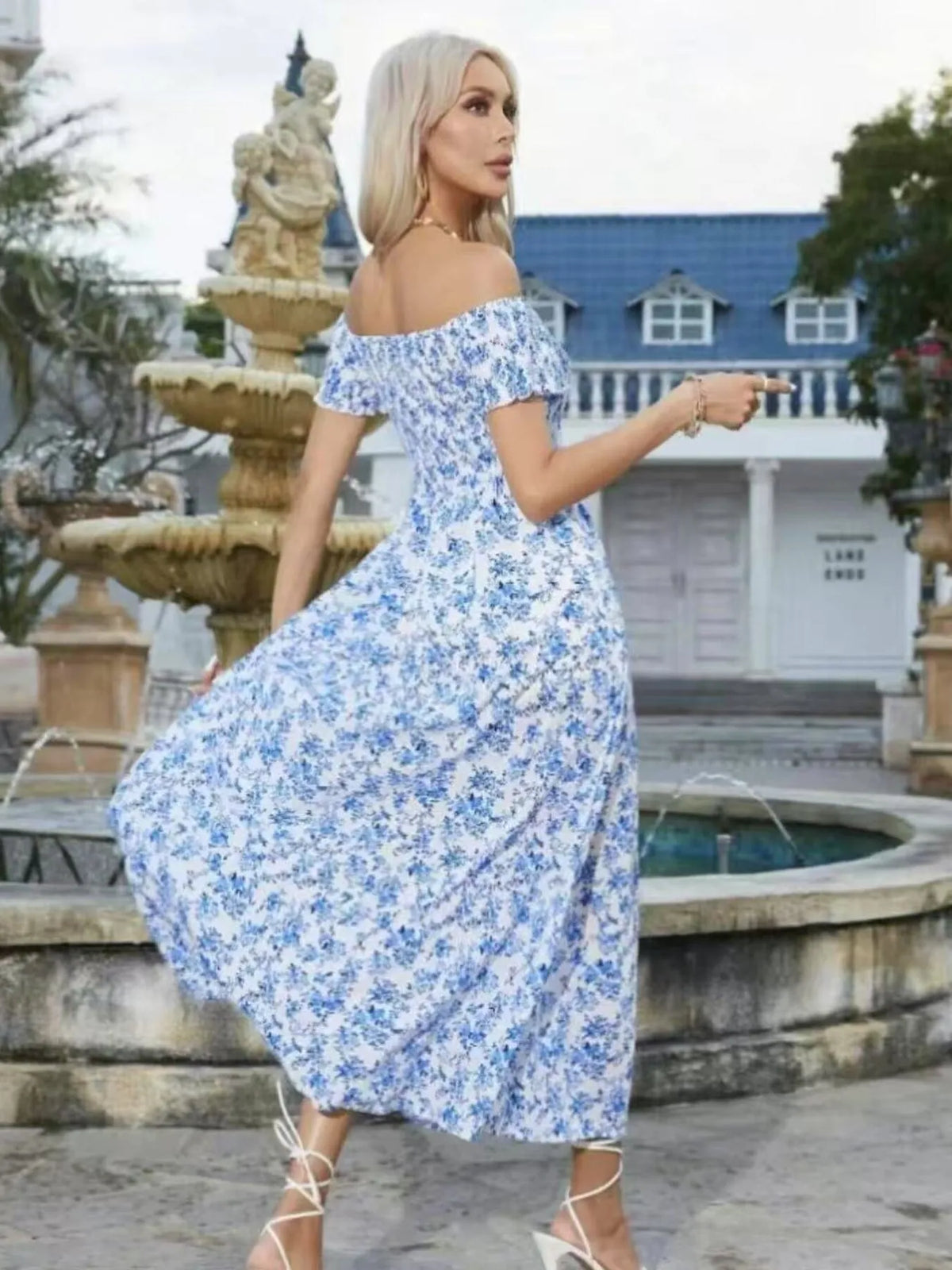 Full Size Slit Off-Shoulder Floral Midi Dress Plus Size