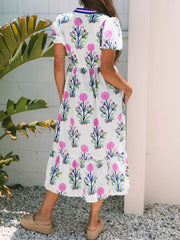 Printed Short Sleeve Midi Dress with Pockets