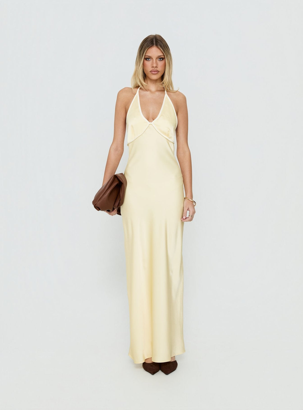 Esmia Halter Maxi Dress Lemon / White