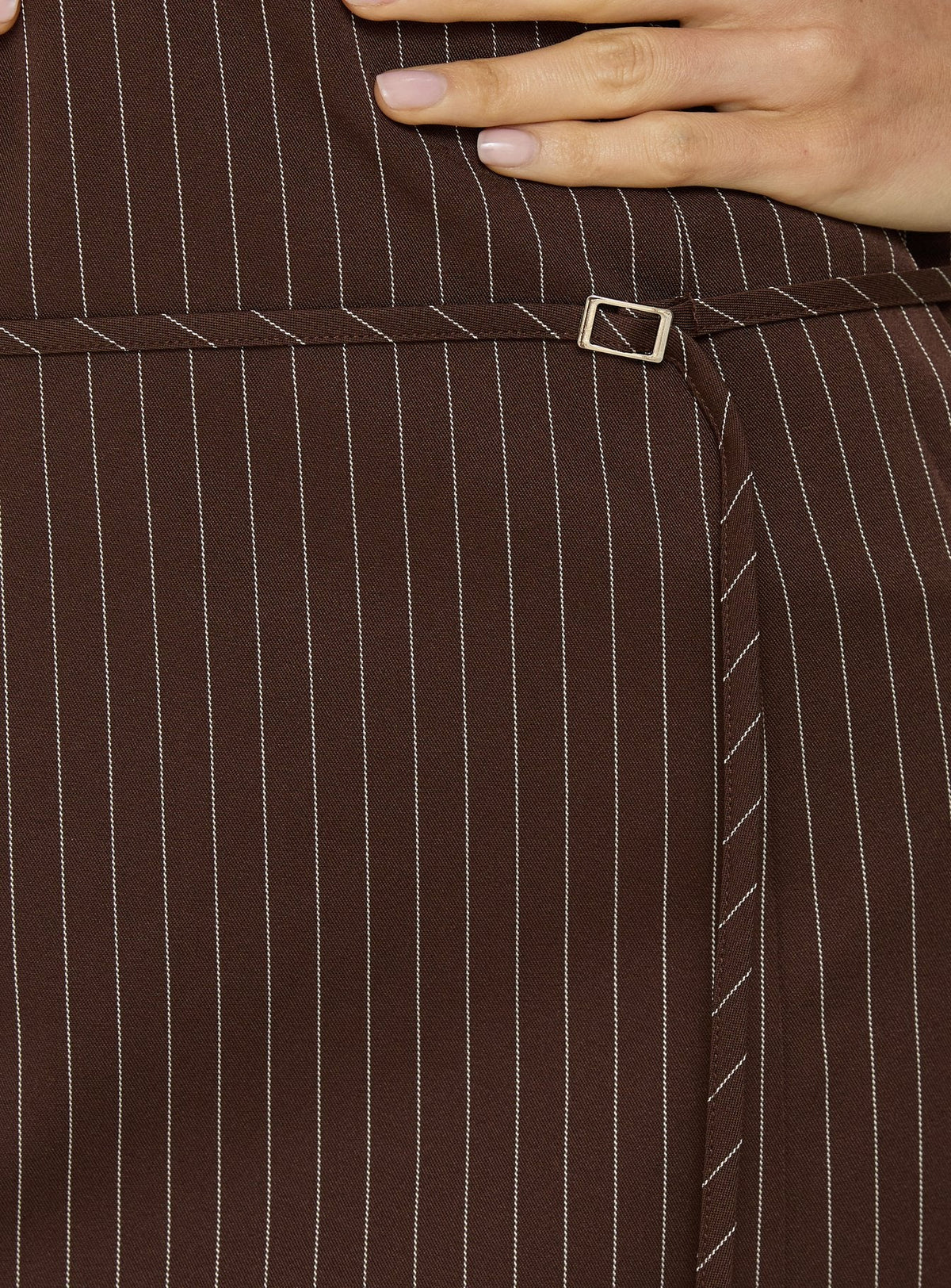 Mikena Strapless Belt Mini Dress Brown Pinstripe