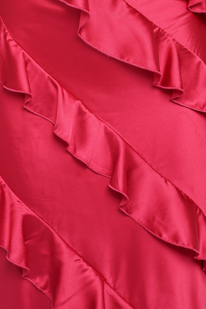 Ciao Ruffles Maxi Satin Dress - Fuchsia