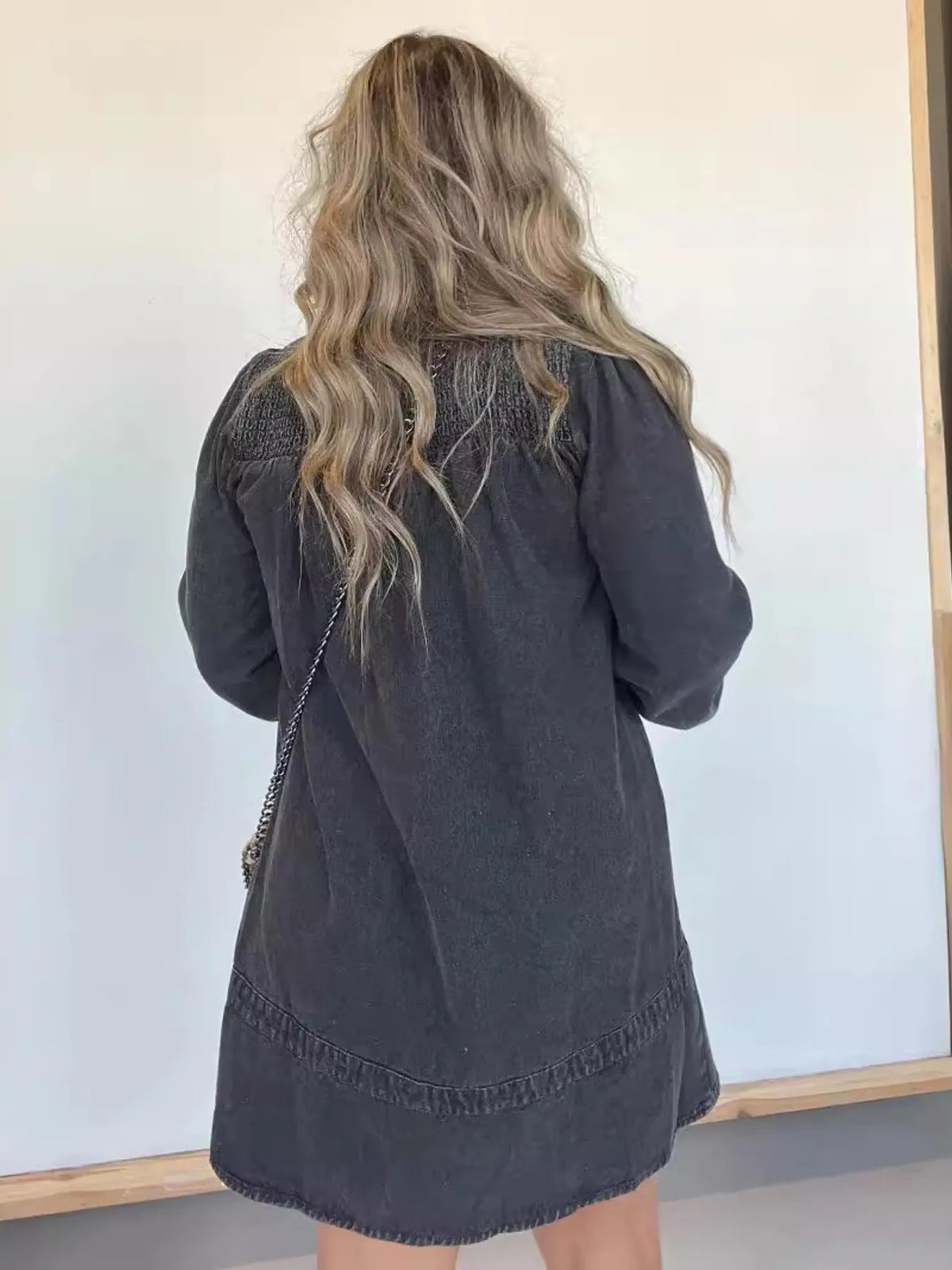 Full Size Button Front Long Sleeve Denim Dress Plus Size