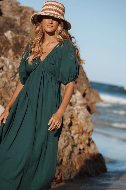 Sullivan Puff Sleeve Maxi Dress - Forest Green
