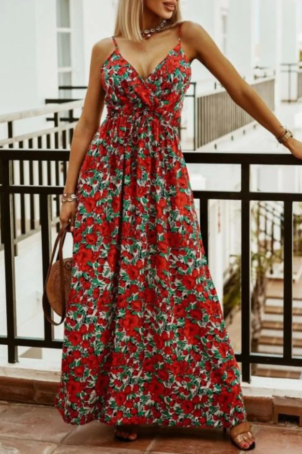 Printed Spaghetti Strap Maxi Dress