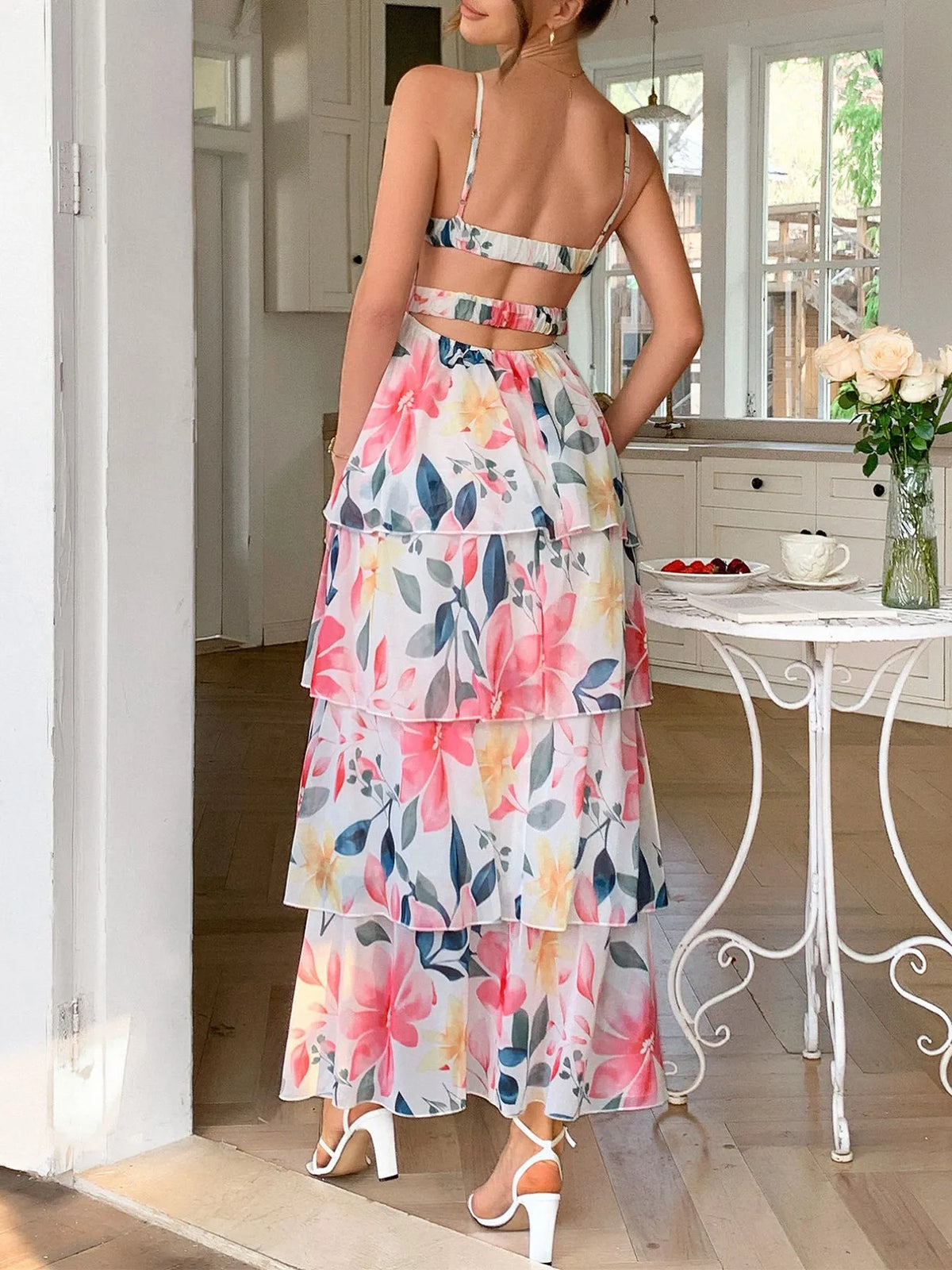 Floral Print Layered Maxi Cami Dress