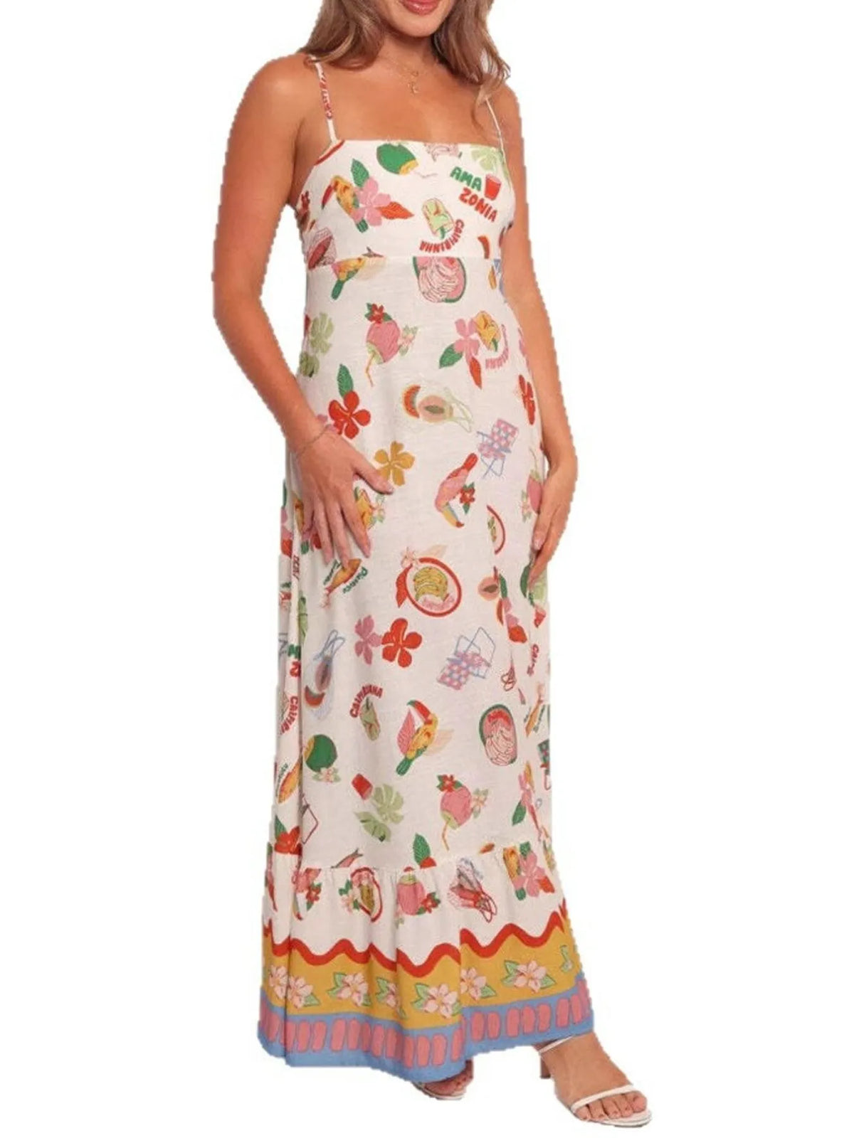 Printed Square Neck Maxi Cami Dress
