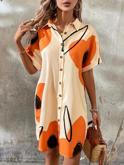 Printed Button-Front Shirt Dress