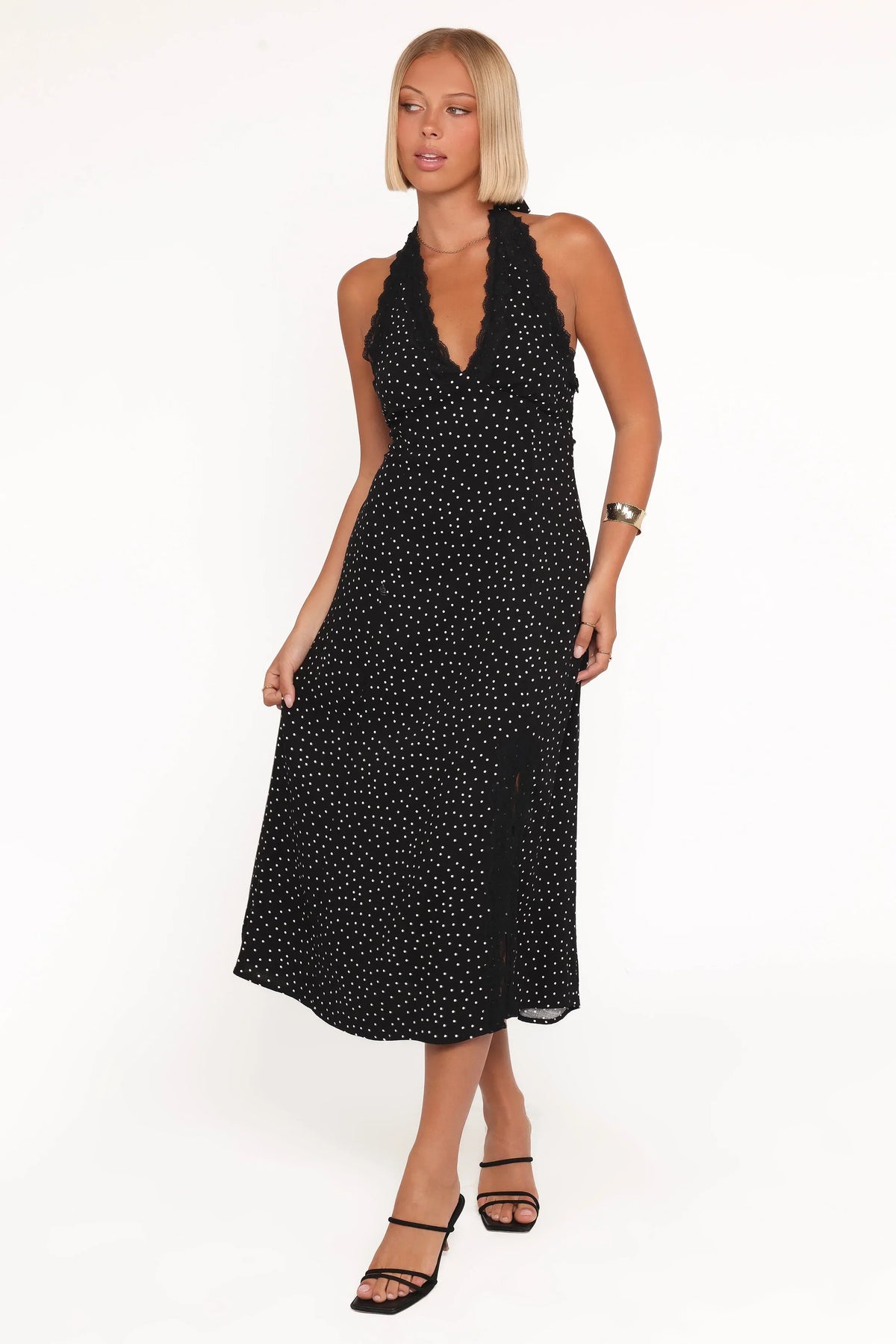 Stasia Maxi Halter Dress - Black White