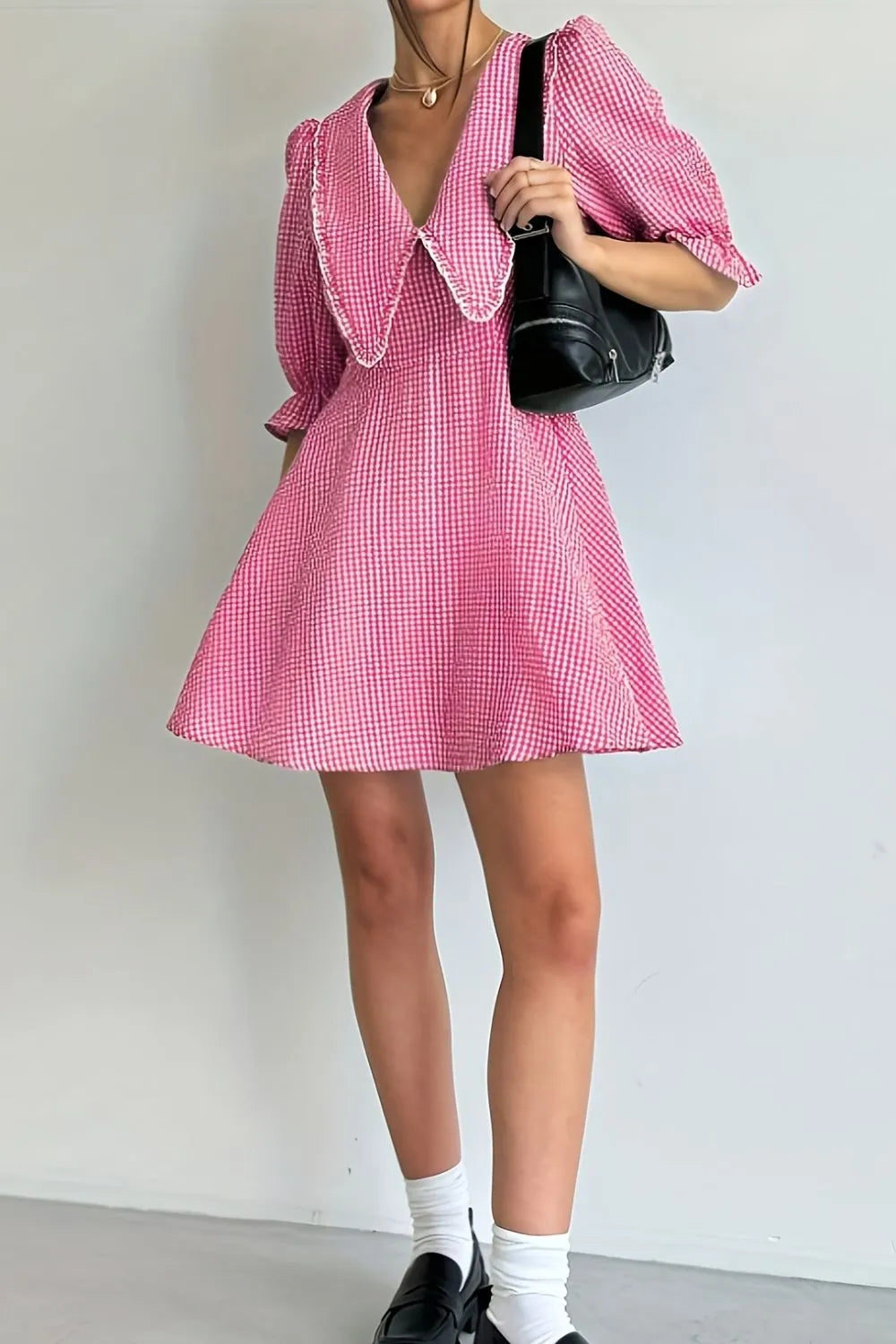 Gingham Puff Sleeve Mini Dress