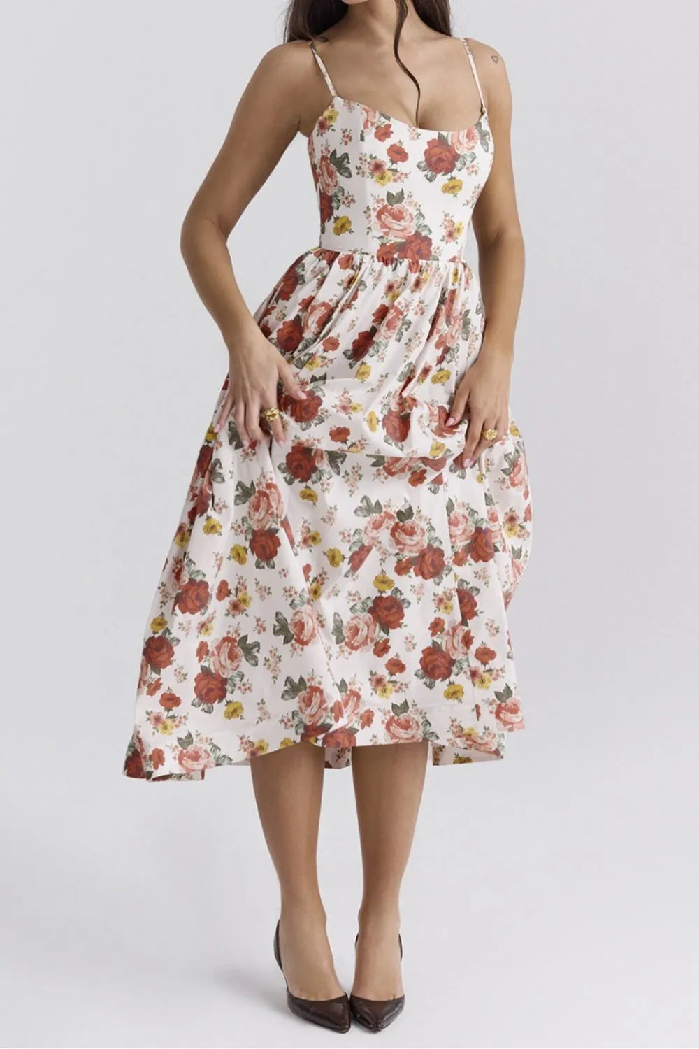 Floral Print Spaghetti Strap Midi Dress