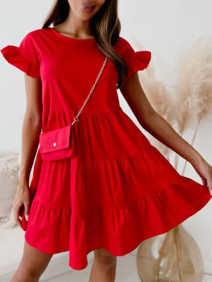 Ruffle Sleeve Tiered Swing Dress