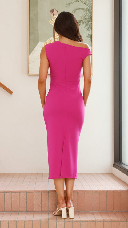Lilah Midi Dress - Hot Pink