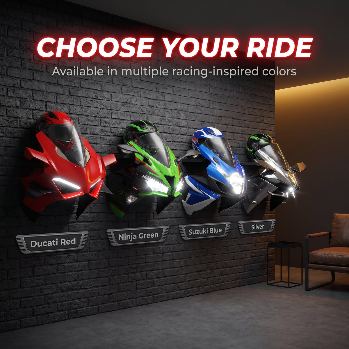 3D Illuminated Motorcycle Wall Display