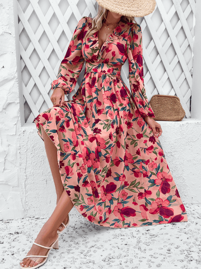 Emery Paisley Chiffon Maxi Dress - Red