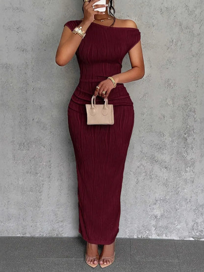 Textured Single Shoulder Bodycon Maxi Dress