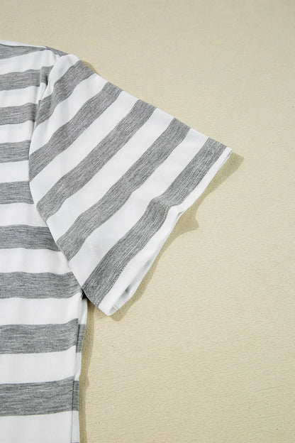 Casual Striped V-Neck Midi T-Shirt Dress