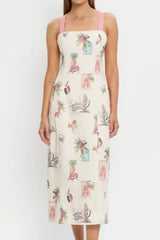 Printed Square Neck Summer Midi Dress