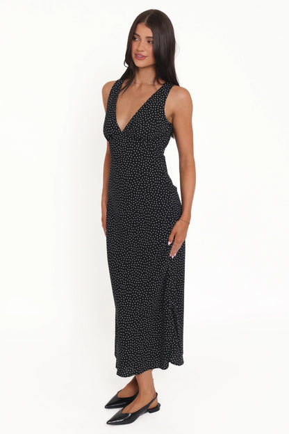 Mirae Maxi Dress - Black Polka Dot