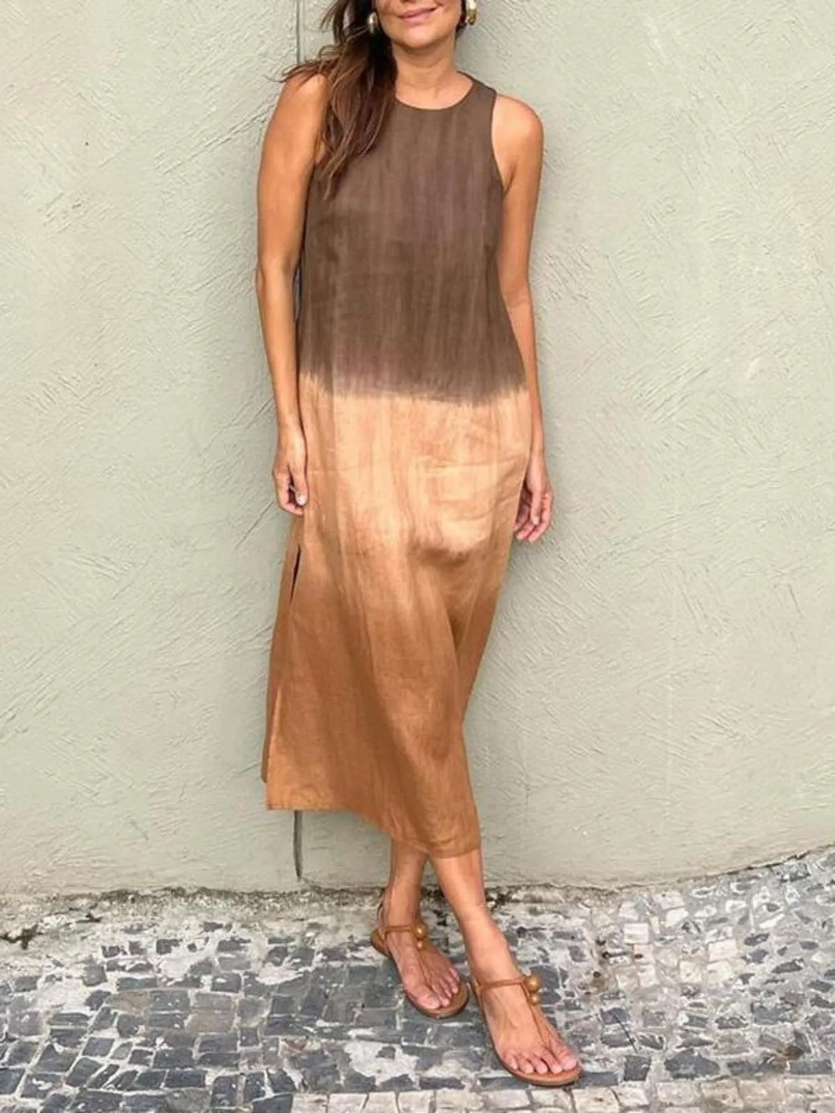 Full Size Sleeveless Gradient Tank Midi Dress Plus Size