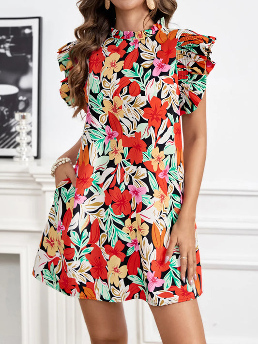 Floral Ruffle Sleeve Summer Dress