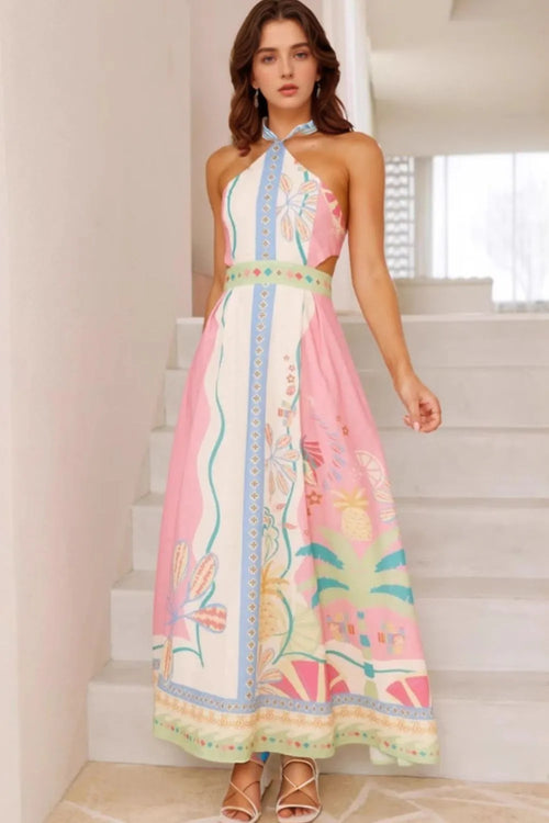 Printed Halter Neck Maxi Dress