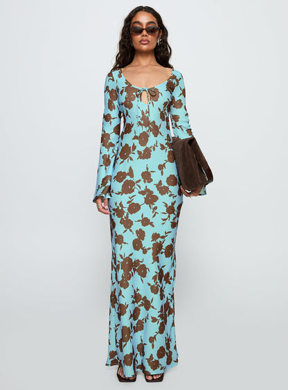 Elorie Long Sleeve Maxi Dress Blue / Brown