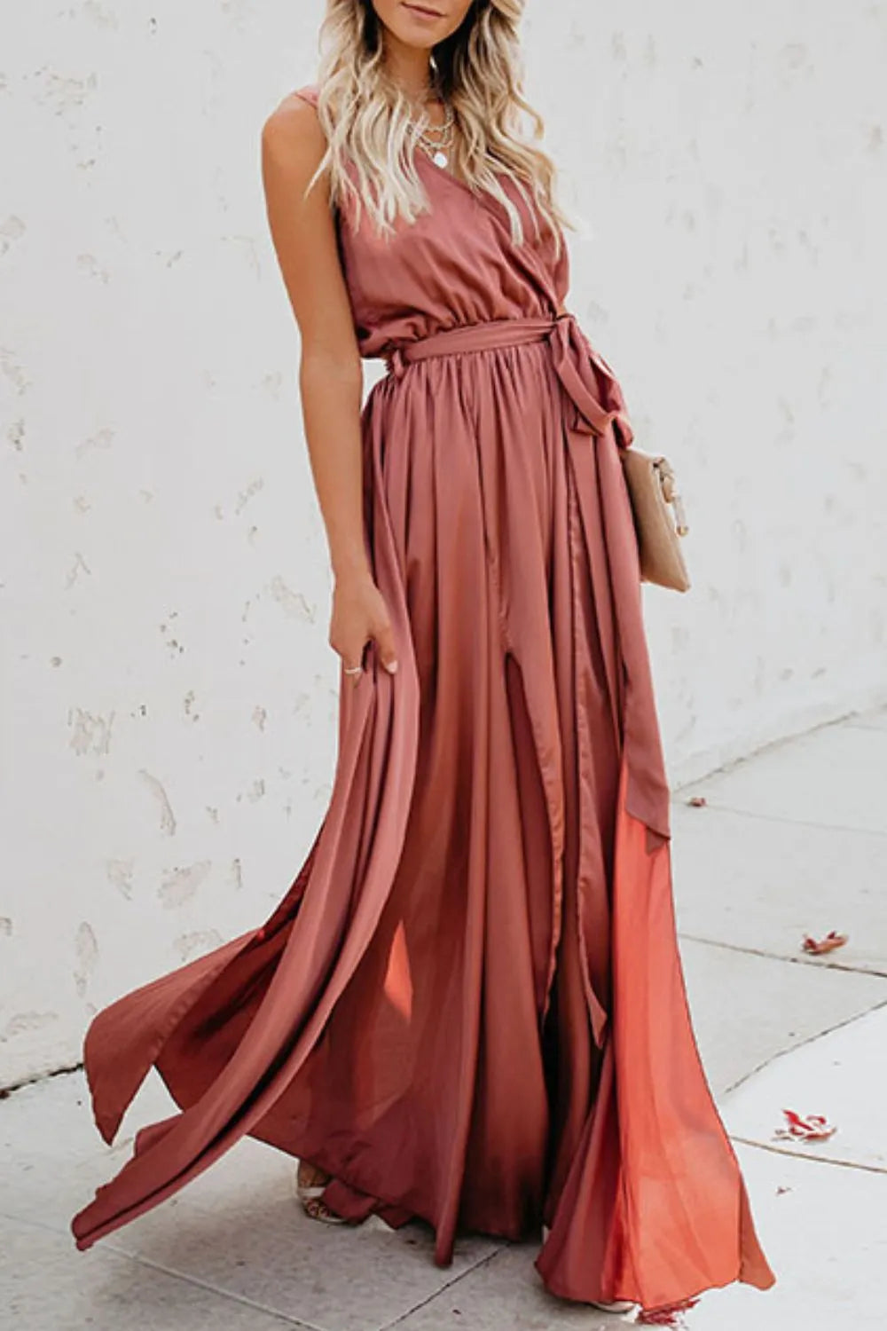 Surplice Tie Waist Maxi Dress
