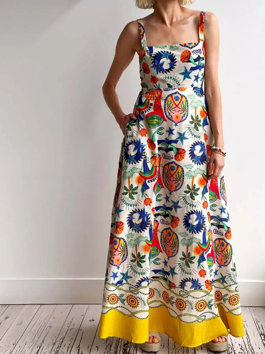 Printed Square Neck Maxi Cami Dress