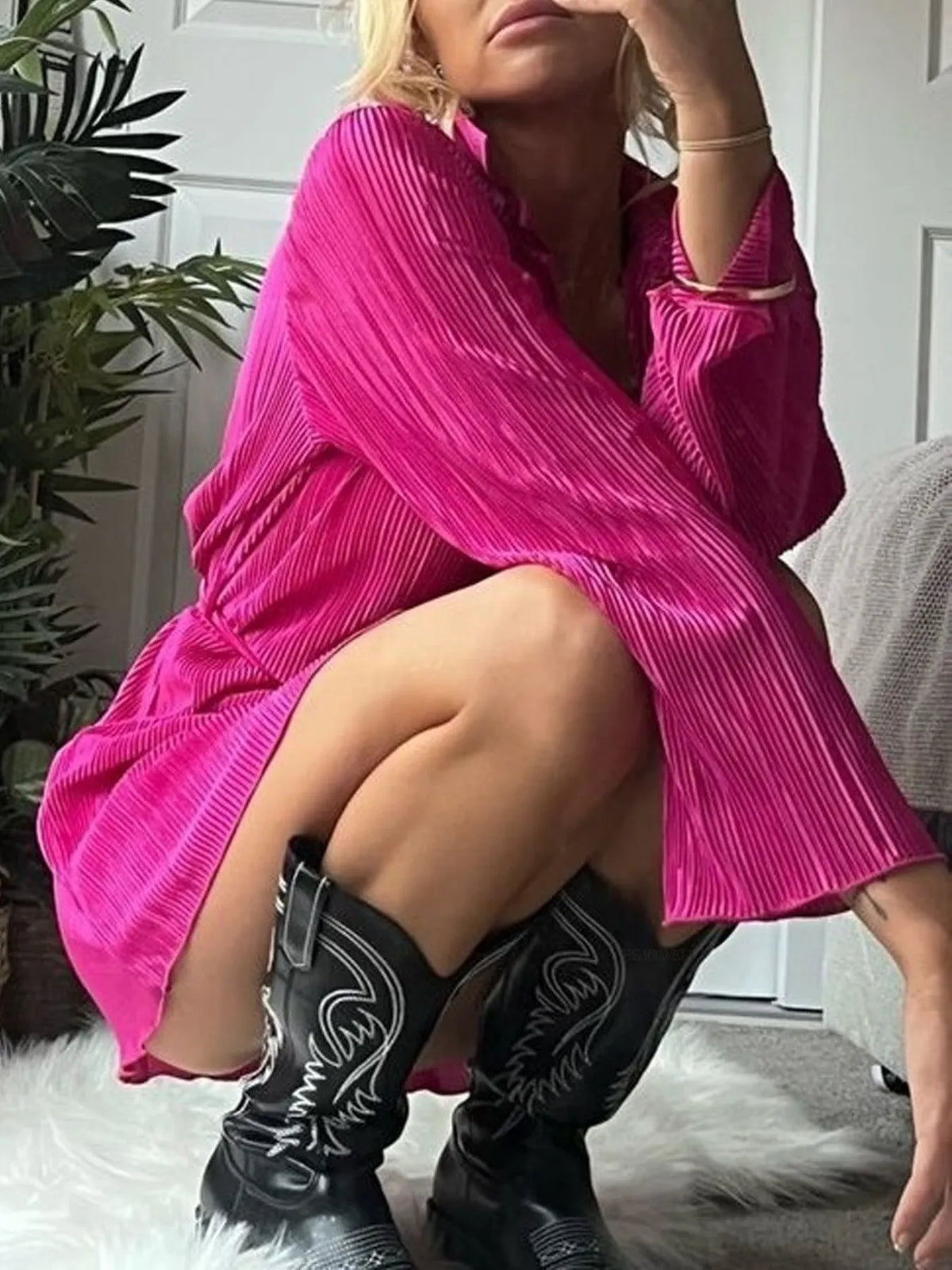 Printed Long Sleeve Mini Dress