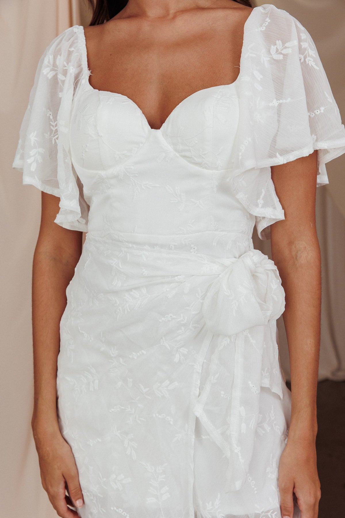 Aphrodite Molded Bust Angel Sleeve Midi Dress Floral White