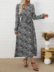 Paisley Print Long Sleeve Midi Dress
