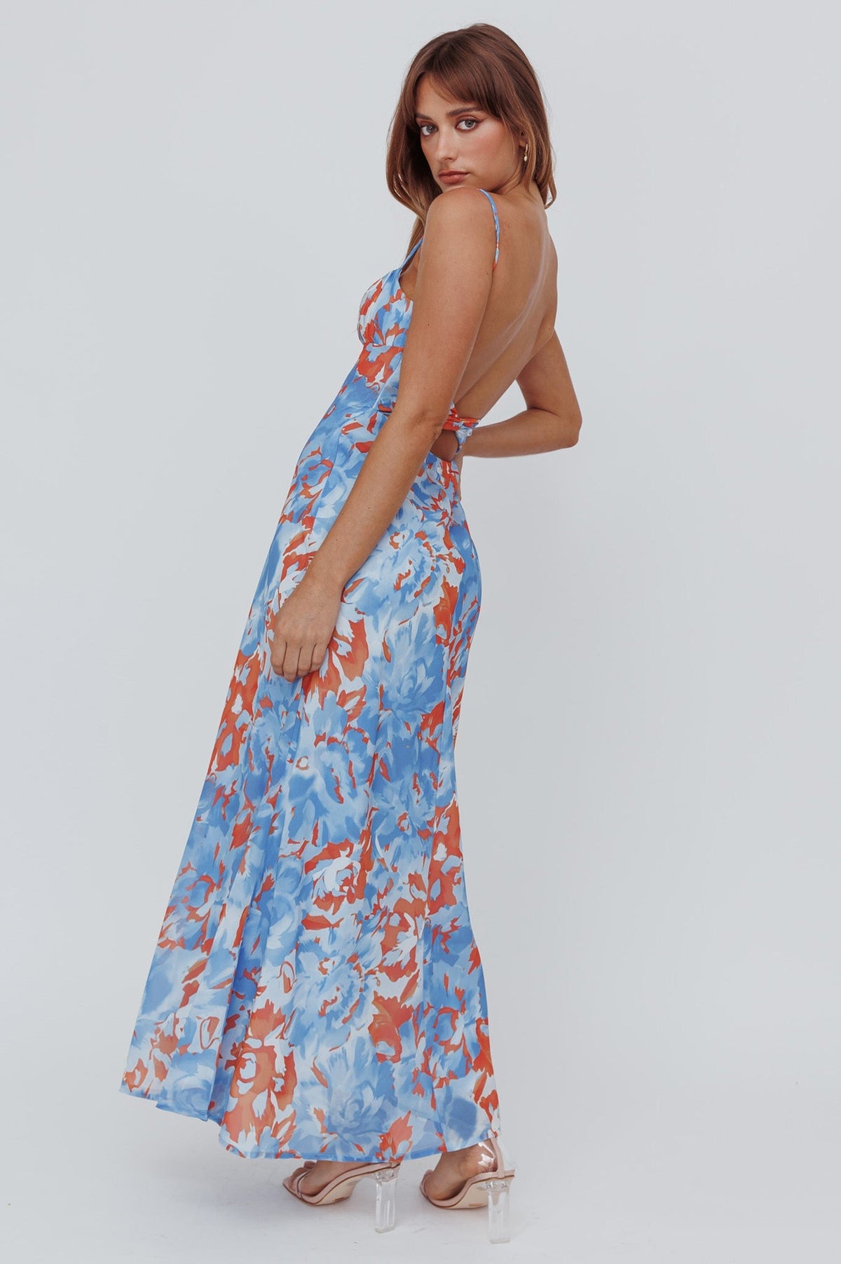 Nerida Twist Back Maxi Dress Abstract Blue