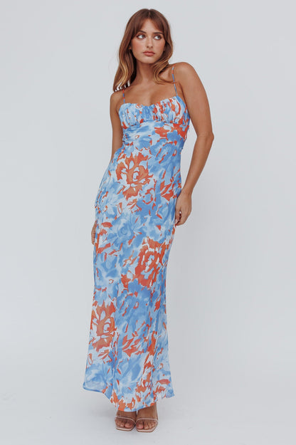 Nerida Twist Back Maxi Dress Abstract Blue