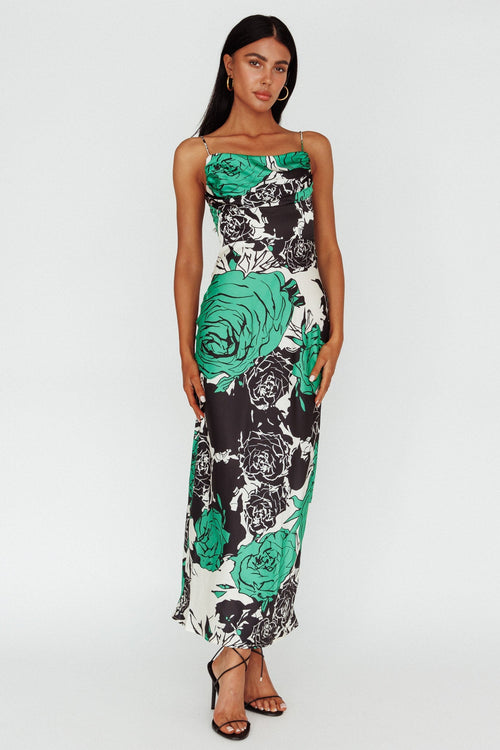 Highland Pleated Bust Midi Dress Floral Green