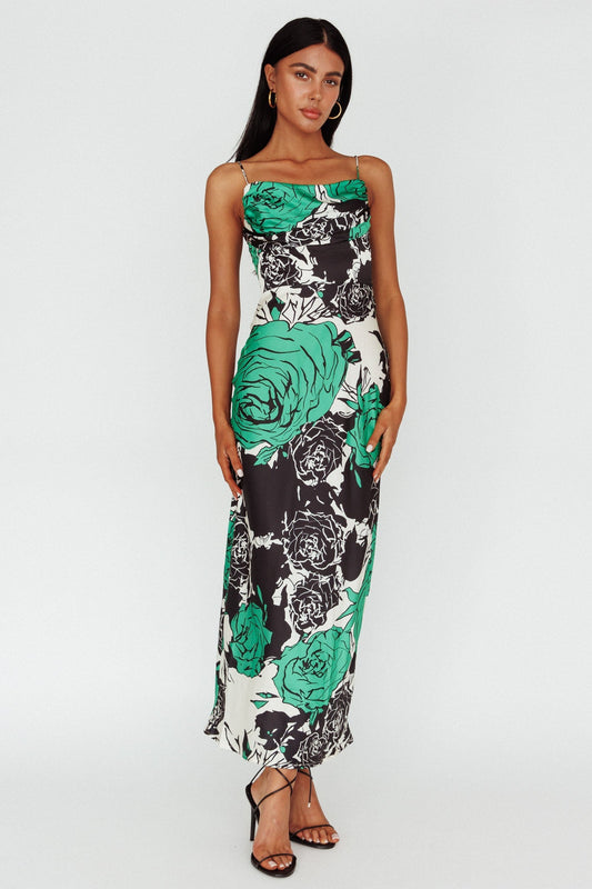 Highland Pleated Bust Midi Dress Floral Green