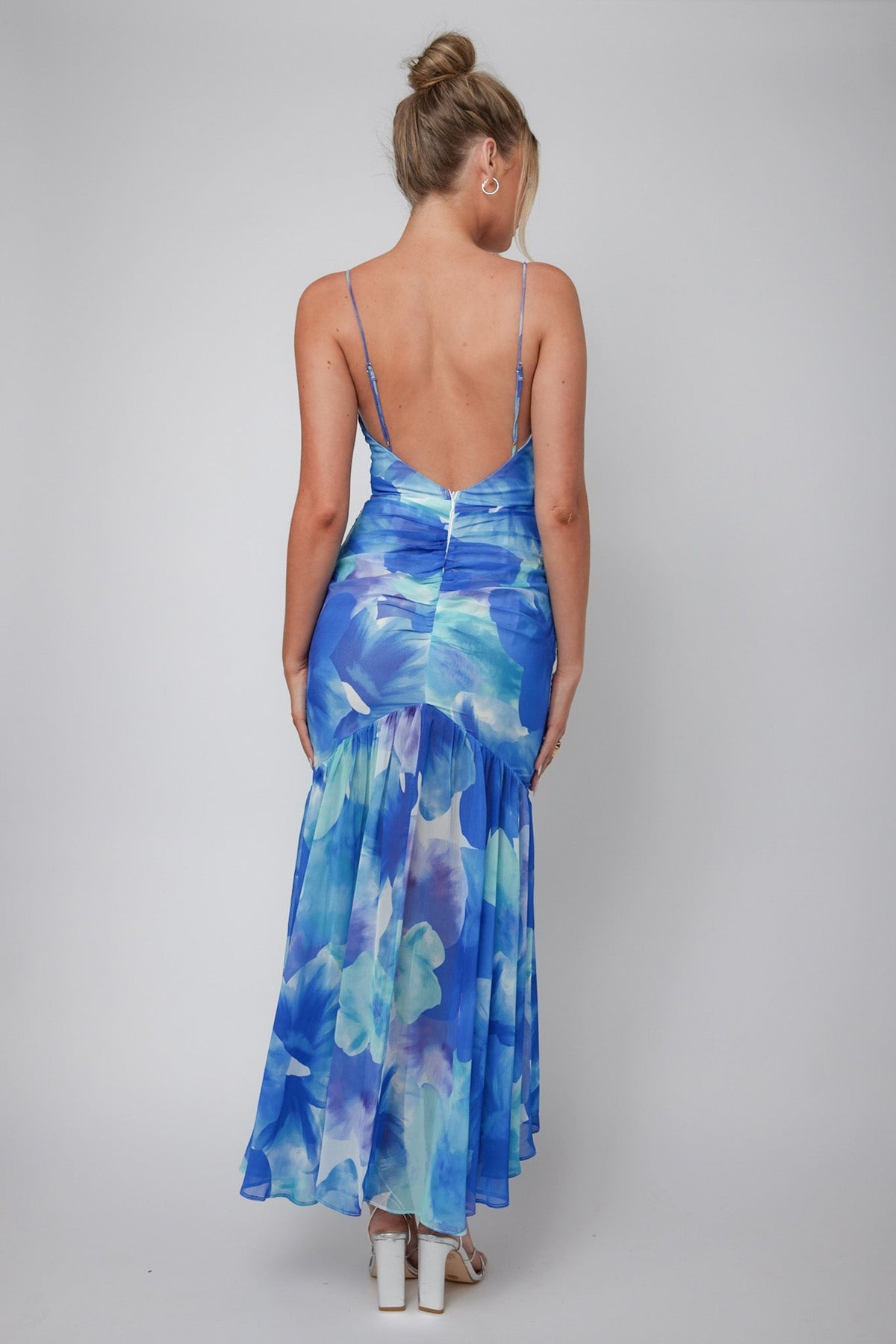 Sunni Low Back Midi Dress Floral Blue
