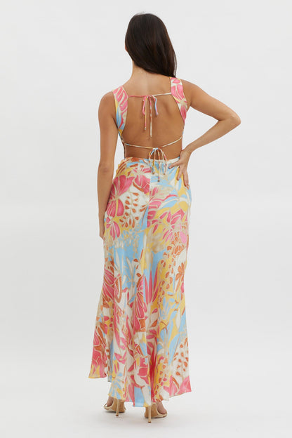 Casuarina Gathered Bust Midi Dress Blue